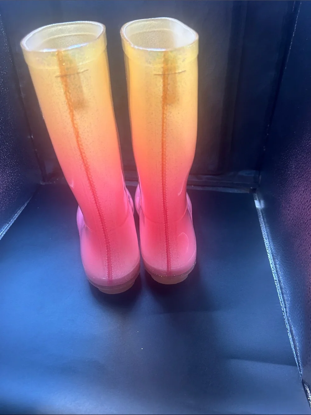 Pink to Yellow Ombre Glitter Rain Boots